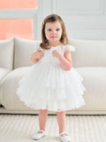 Baby Christening Tulle and Lace Dress with Cap Sleeves