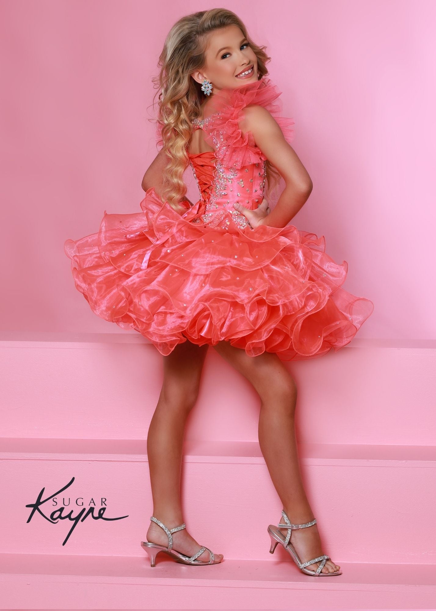 Sugar Kayne Fun In Frill Girls Organza Beaded Cupcake Pageant Dress