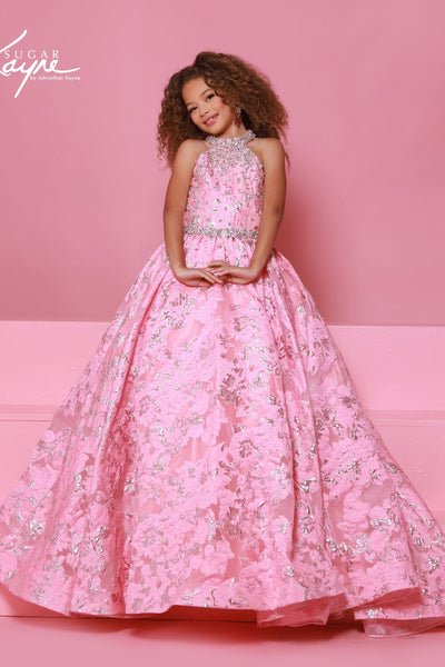 Girls Floral Brocade Pageant Gown | Sugar Kayne Dress