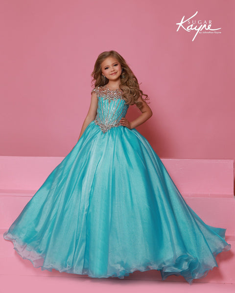 Girls Pageant Ball Gown with Crystal Illusion Details