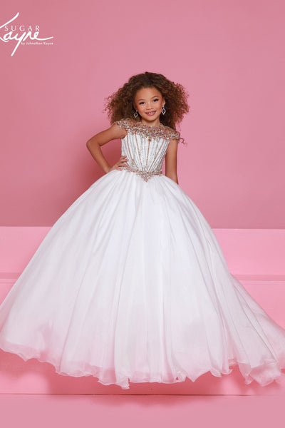 Girls Pageant Ball Gown with Crystal Illusion Details | Sugar Kayne