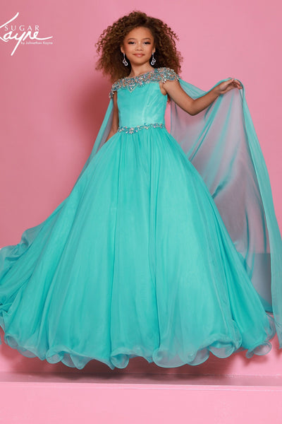 Girls Pageant Gown with Cape | Sugar Kayne Couture Dress
