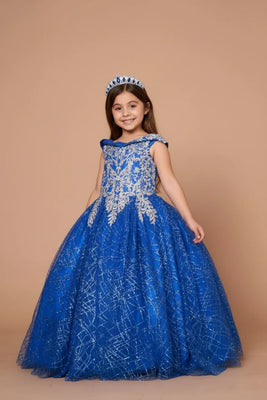Girls Off Shoulder Party Dress Glitter Tulle Ballgown