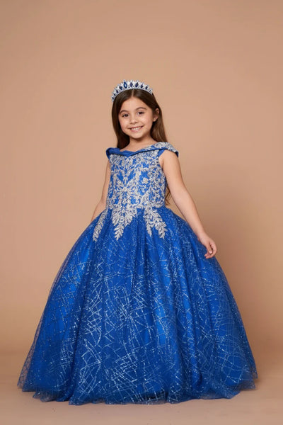 Girls Off Shoulder Party Dress Glitter Tulle Ballgown