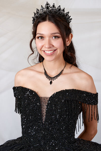 princesses with black dresses Black Glitter Ball Gown