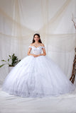 Princess Collection White Crystal Ball Gown – Off-Shoulder Pageant Dress