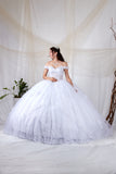 Princess Collection White Crystal Ball Gown – Off-Shoulder Pageant Dress