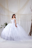 Princess Collection White Crystal Ball Gown – Off-Shoulder Pageant Dress