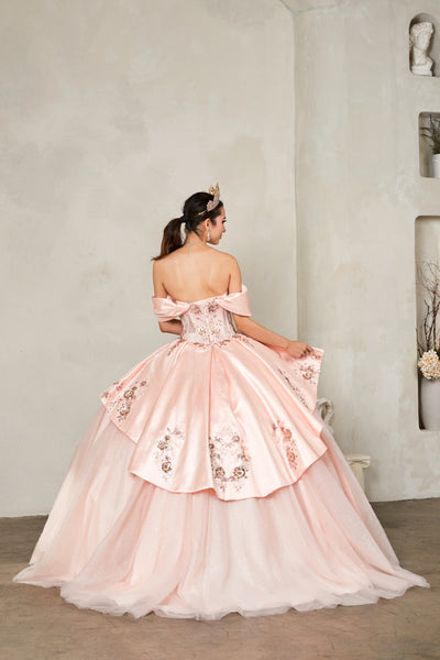 Soraya Midnight Navy Quinceañera Gown – Off-Shoulder Glitter Ballgown