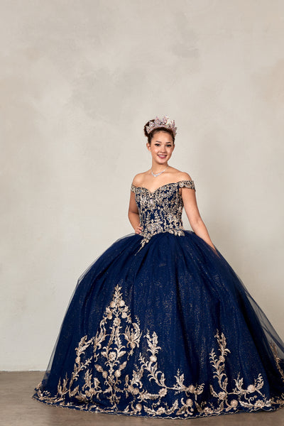 Arabella Royale Quinceañera Dress – Gold Embroidery Ball Gown