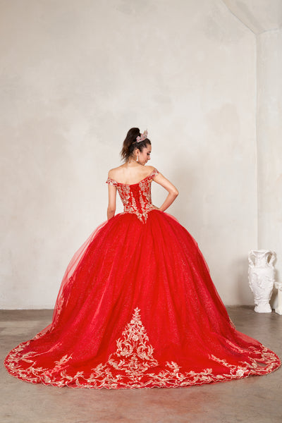 Arabella Royale Quinceañera Dress – Gold Embroidery Ball Gown