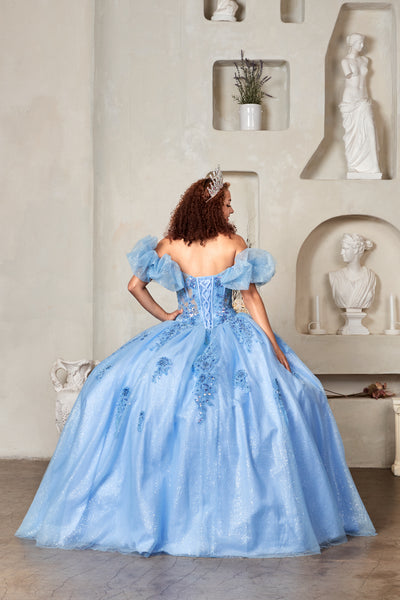 Evelisse Meadow Lime Quinceañera Gown – Puff Sleeves & Floral Embroidery