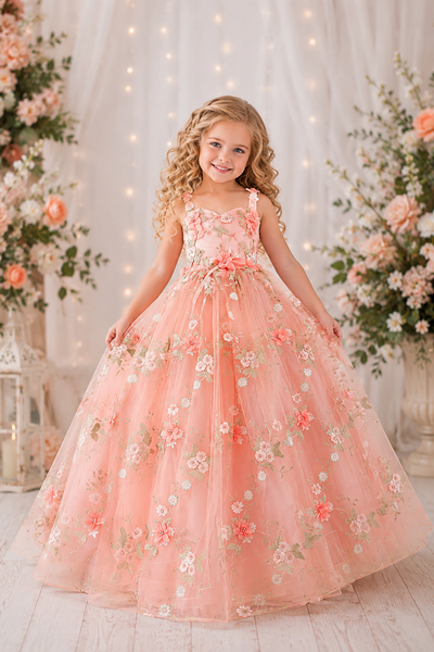 Girls Sparkle Flower Girl Dress Tulle Party Gown
