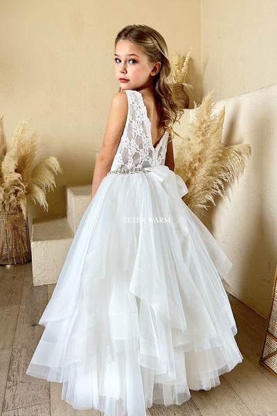 Teter Warm Gorgeous Flower Girl Communion Party Lace Tulle Dress 