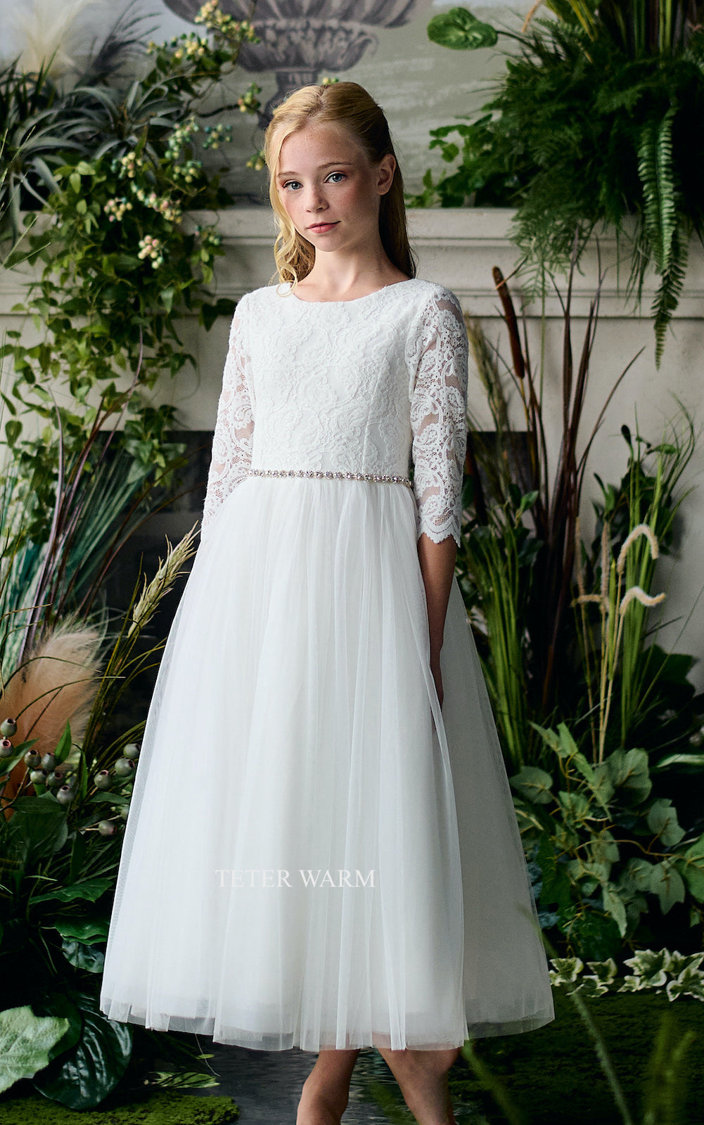 Teter Warm Couture Elegant Lace Tulle Flower Girl Communion Dress