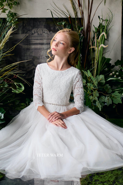Teter Warm Couture Elegant Lace Tulle Flower Girl Communion Dress