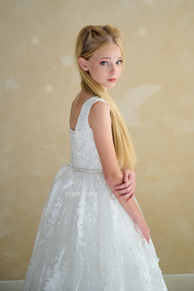 Teter Warm Stunning Communion Flower Girl Floor Length  Lace Dress