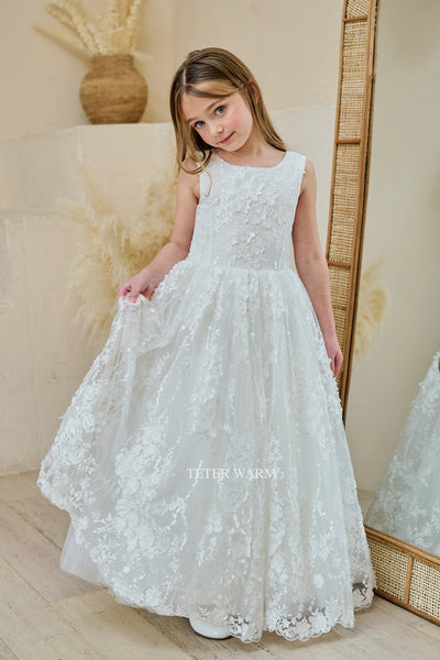 Teter Warm Stunning Communion Flower Girl Floor Length  Lace Dress