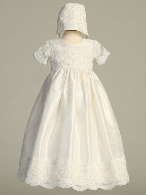 Esther Grace Raw Silk Christening Gown – Baptism Dress for Girls