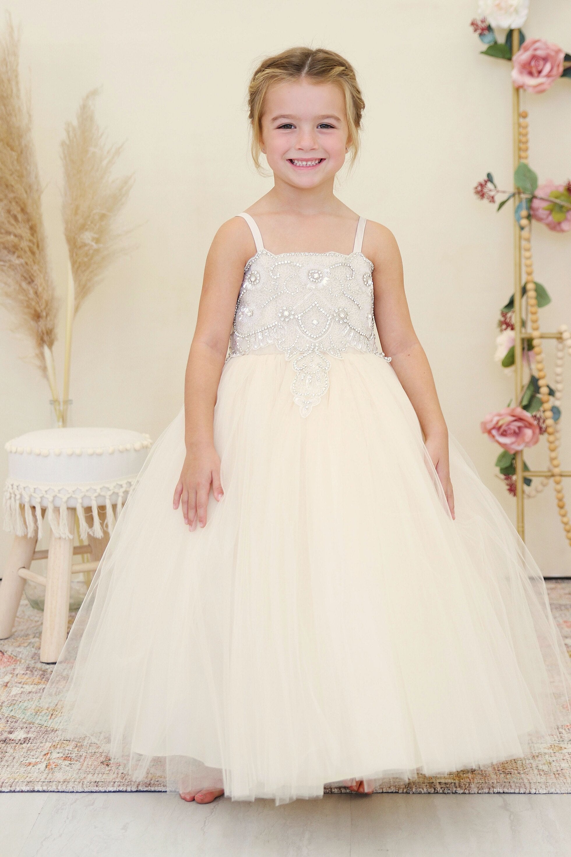 Amalee Couture Floor Length Wedding Flower Girl Communion Tulle Dress