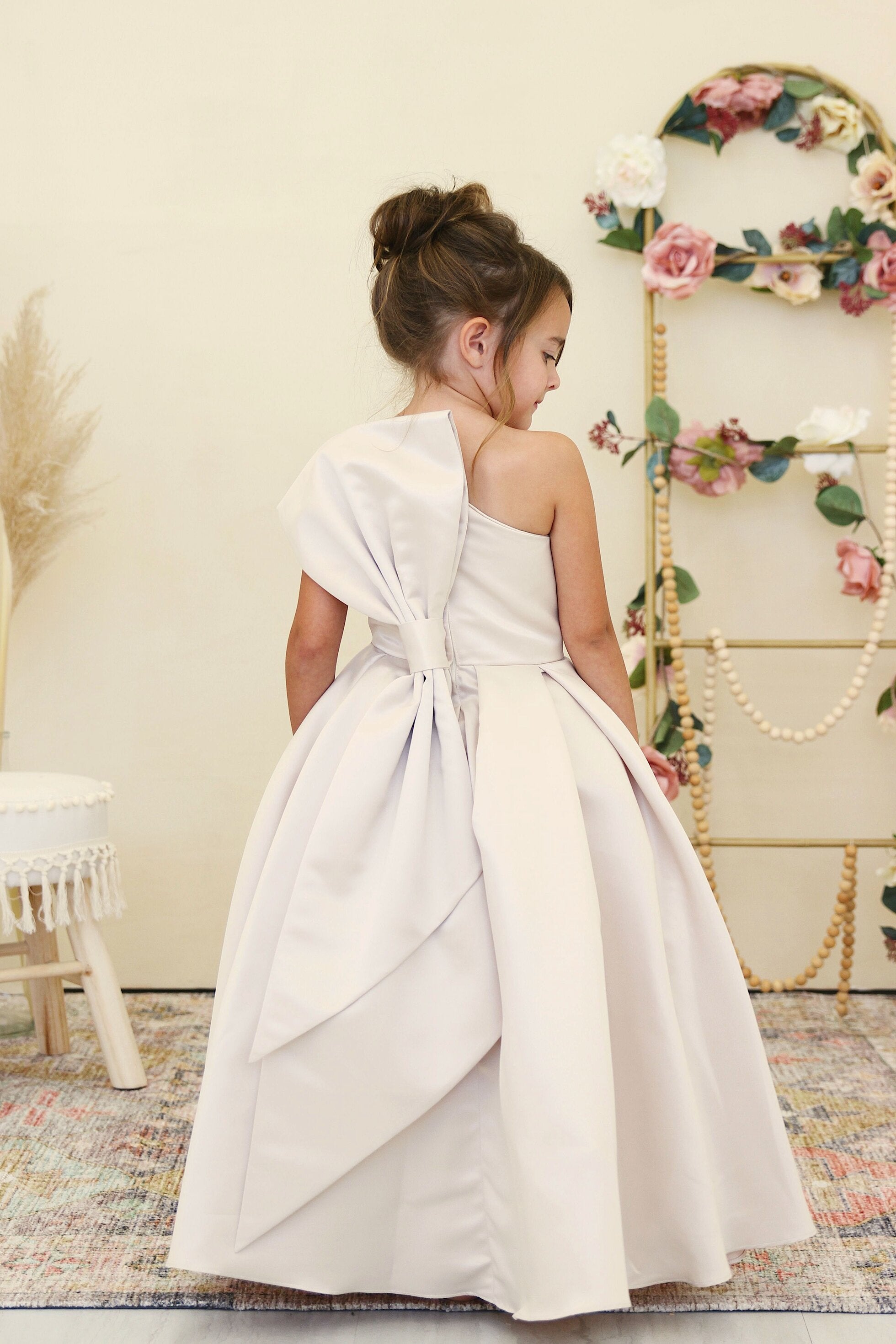 Amalee Couture Girls Satin One Shoulder Special Occasion Party Dress