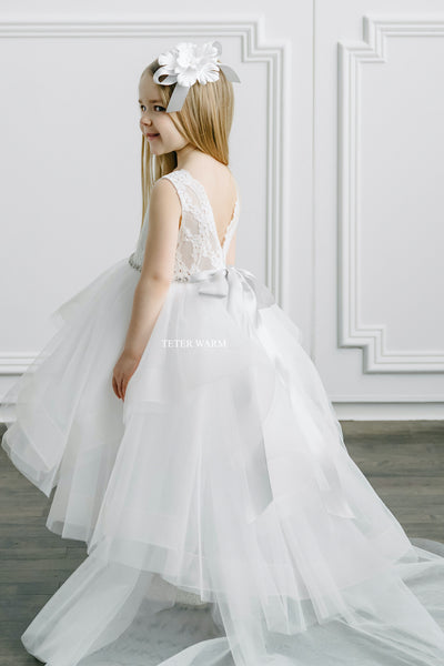 Teter Warm Couture Gorgeous Flower Girl Communion Hi Low Lace Tulle Dress