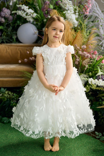 Lilliana White 3D Floral Dress – Communion & Special Event