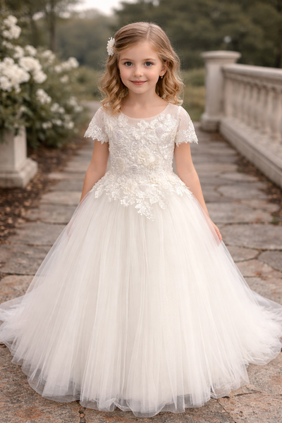 Aria Tulle Elegance Gown | Amalee Couture Ivory or White Dress for Girls