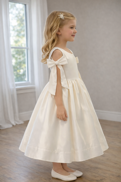 Colette Brielle Amalee Couture Satin Bow Sleeve Flower Girl Gown