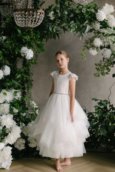 Teter Warm Couture Flower Girl Communion Embroidered Lace Floor Length Dress