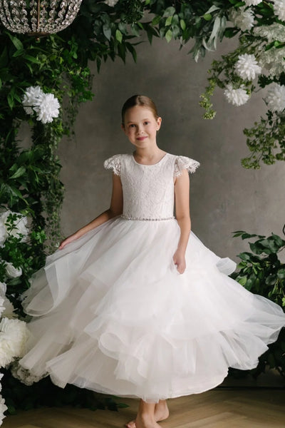 Teter Warm Couture Flower Girl Communion Embroidered Lace Floor Length Dress