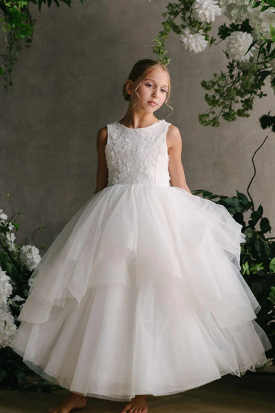 Girls Special Occasion First Communion Lace Tulle Dress - Teter Warm