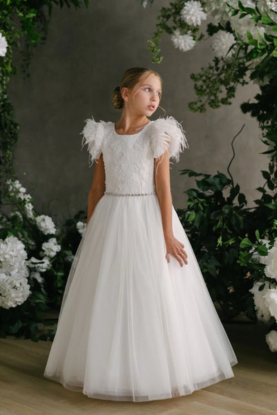 Teter Warm Couture Communion Flower Girl Embroidered Lace Tulle Dress