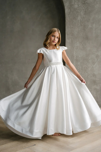 Teter Warm Couture Satin Communion Dress with Beaded Waist