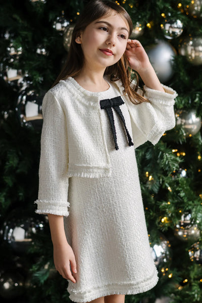 Margaux Teter Warm Girls Ivory Tweed Party Dress