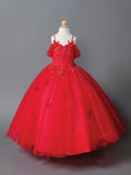 Angelina Girls Pageant Dress with Floral Appliques - Stunning Pageant Gowns