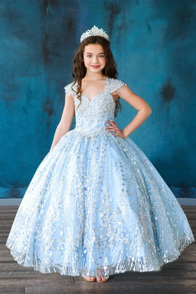 Girls Glitter Party Dress Gold Embroidered Ballgown