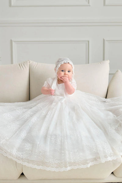 Lena Lace Christening Gown with Bonnet – Teter Warm