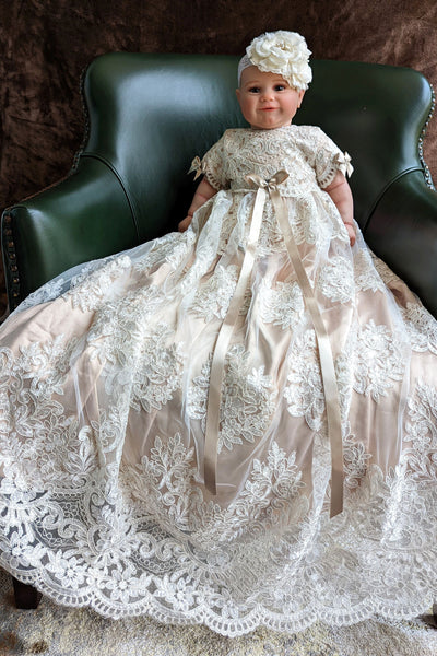 Eliana Satin Tulle Christening Gown | Blush Kids