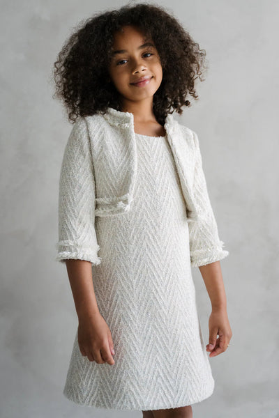 Solène Teter Warm Girls Beige Tweed Party Dress
