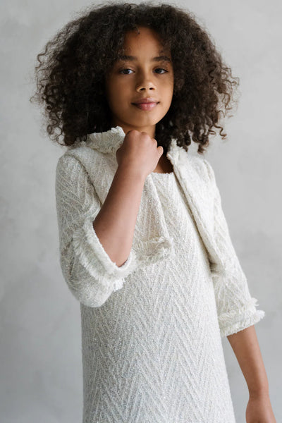 Solène Teter Warm Girls Beige Tweed Party Dress