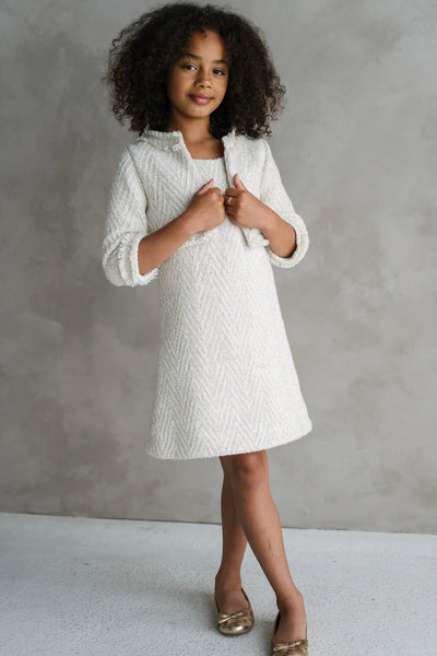 Solène Teter Warm Girls Beige Tweed Party Dress