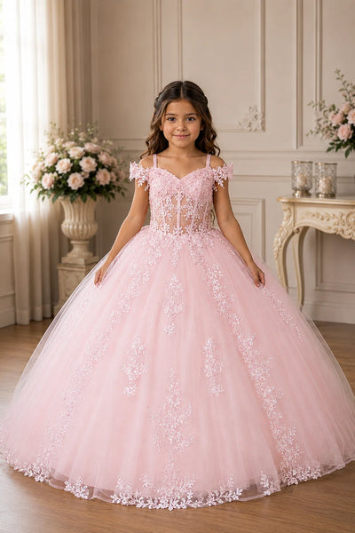 Girls Pageant Flower Girl Sparkly Tulle Ball Gown
