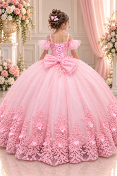 Girls Pageant Ball Gown with Floral Lace | Princess Collection