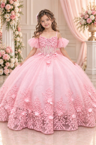 Girls Pageant Ball Gown with Floral Lace | Princess Collection