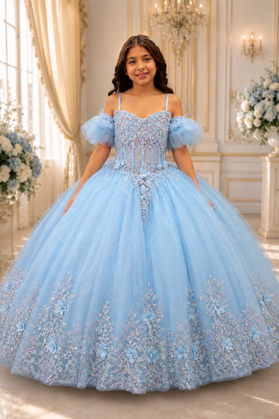 Girls Pageant Ball Gown with Floral Lace | Princess Collection