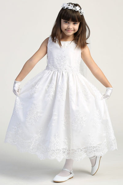 Lydia First Communion Dress – Sleeveless Lace Tea Length Gown