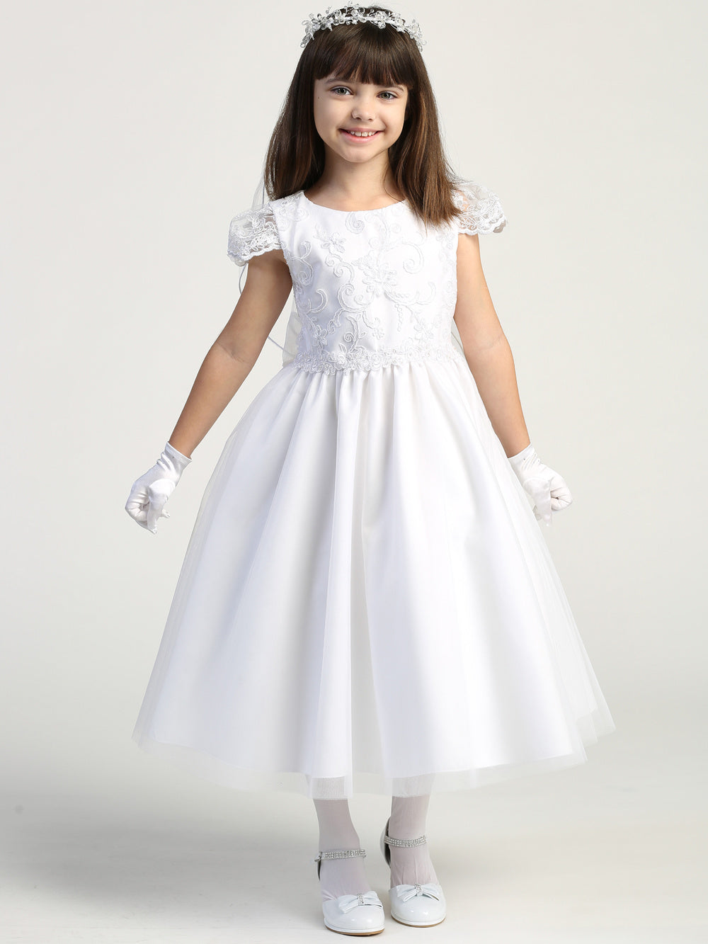 Embroidered Beaded Tulle Flower Girl Dress Special Occasion Communion Dress 