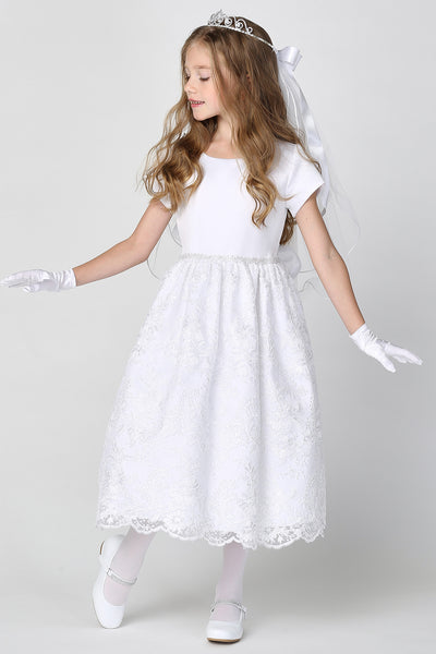Camila Lace Communion Dress – Tea Length Flower Girl Gown