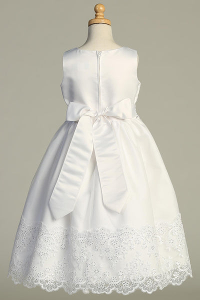 Abigail Satin & Embroidered Tea-Length Dress – Communion & Flower Girl